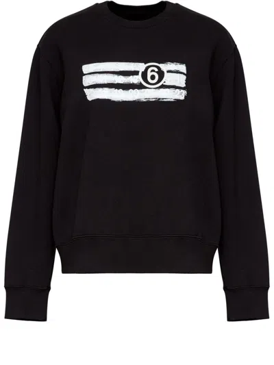 Mm6 Maison Margiela Black Unbrushed Sweat Jersey Sweatshirt In Black