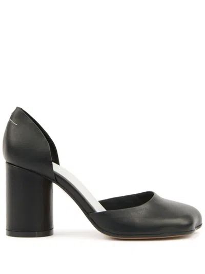Mm6 Maison Margiela Black Shiny Vegetable Tanned Leather Court Heels