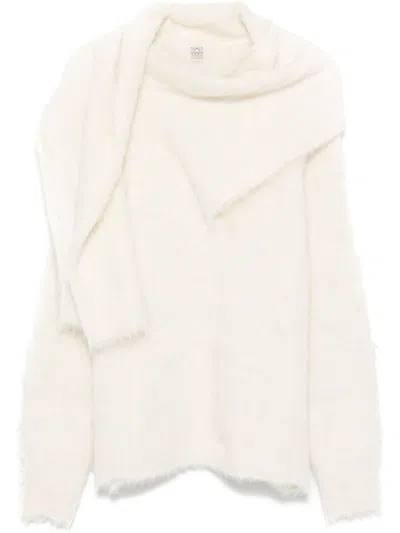 Totême Wool Turtleneck Sweater Draped Scarf Detail