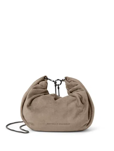 Brunello Cucinelli Women Suede Hobo Brioche Handbag In Neutral