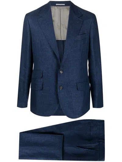 Brunello Cucinelli Blue Linen Leisure Fit Suit