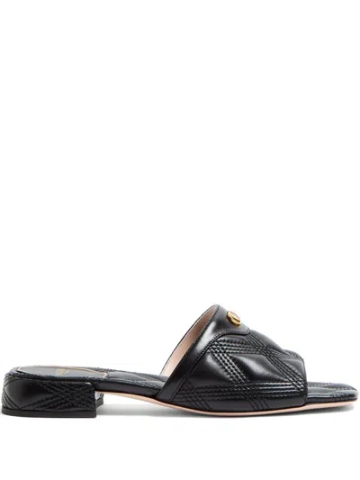 Valentino Black Quilted Nappa Leather Quiltie 67 Slide Sandals In Black