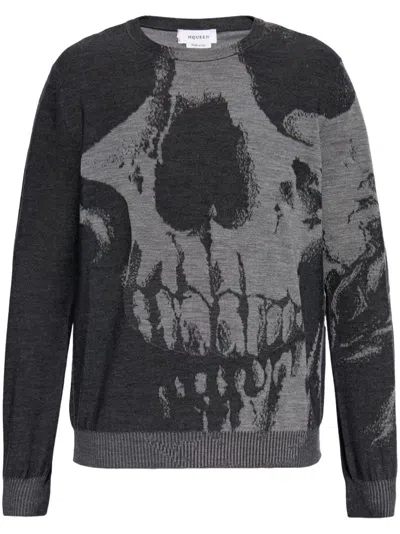 Alexander Mcqueen Skull Intarsia Wool Melange Crewneck Sweater