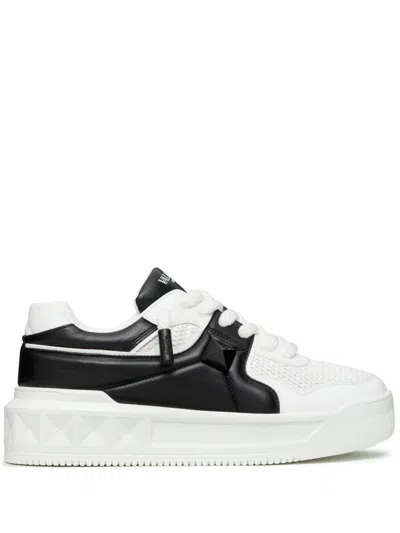Valentino One Stud Xl Low-top Sneaker In Nappa Leather And Jacquard Toile Iconographe Technical Fabric