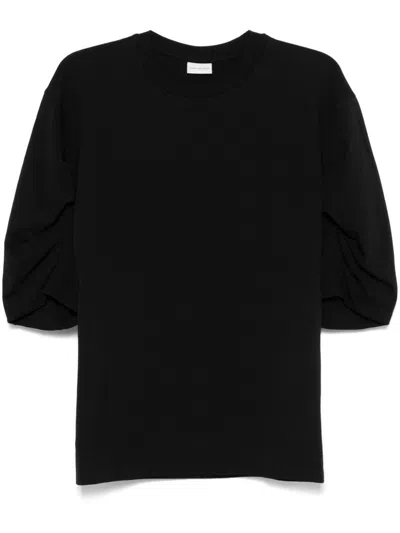 Dries Van Noten Women Black Cotton Draped T-shirt In Black