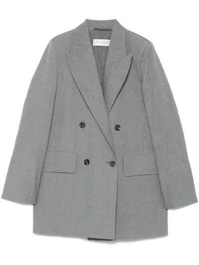 Max Mara Double-breasted Grey Blazer With Crinkled Texture
