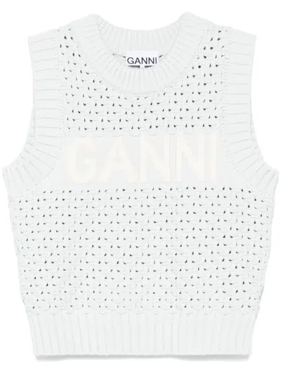 Ganni Textured Organic Cotton Blend Sweater Vest