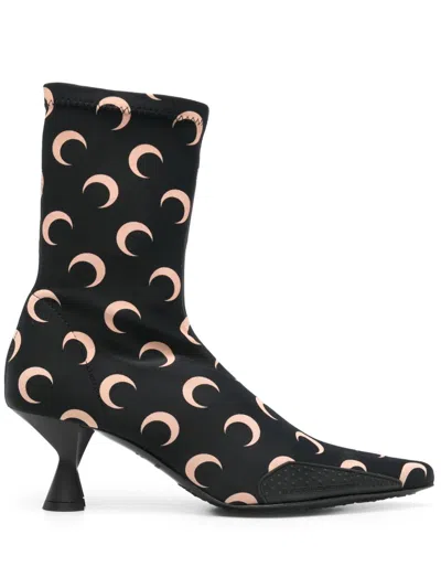 Marine Serre Moon Printed Jersey Ms Boots In Black