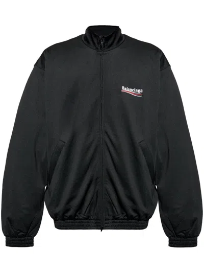 Balenciaga Black Sweatshirt With High Neck And Front And Rear Logo Print In Cotton Blend Man