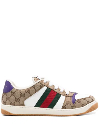Gucci Beige Ebony Textile Gg Supreme Screener Sneakers