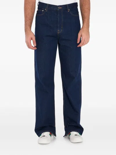 Gucci Mens Dark Blue Brand-embossed Mid-rise Straight-leg Jeans In Blue