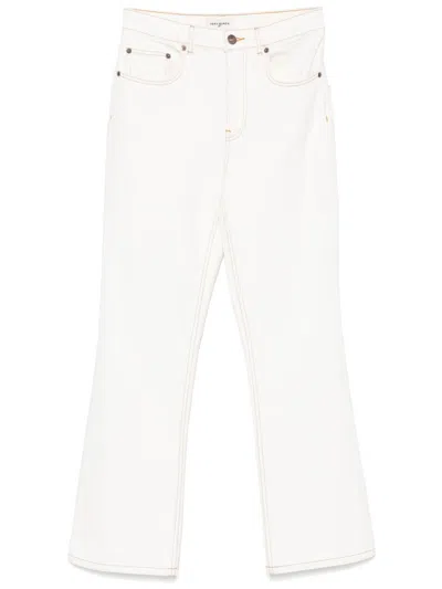Tory Burch Sandy Superstone Washed White Cropped Straight Leg Jean