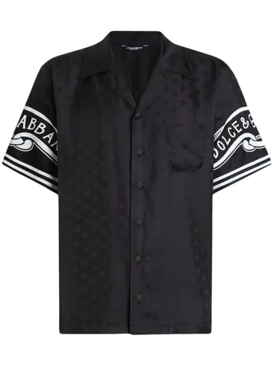 Dolce & Gabbana Black Shirt With Logo Print On The Sleeves In Silk Man
