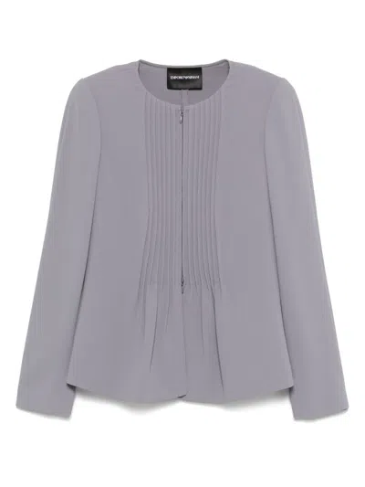 Emporio Armani Crew Neck Pleated Front Blazer With Shoulder Pads