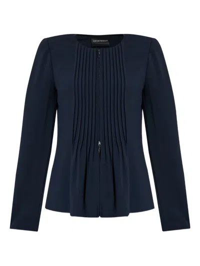 Emporio Armani Pleated Round Neck Long Sleeves Blazer