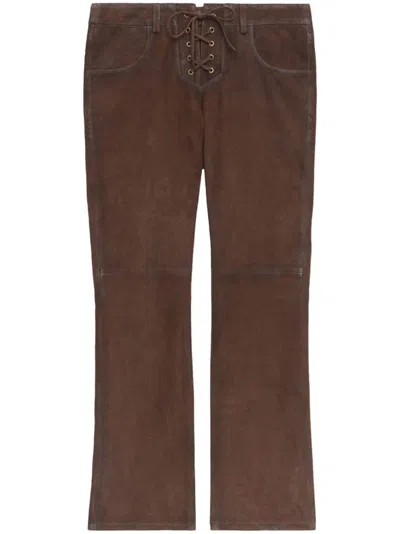 Isabel Marant Vanel Lace-up Suede Straight-leg Pants