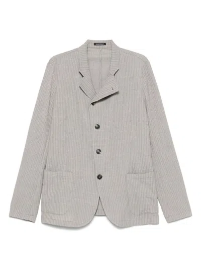 Emporio Armani Mens Beige Scuro Melange Chunky-knit Asymmetric Wool-blend Blazer
