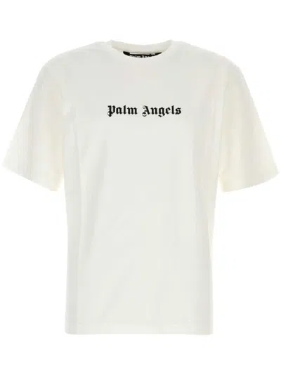 Palm Angels White Short-sleeved T-shirt With Monogram Pa Embroidery