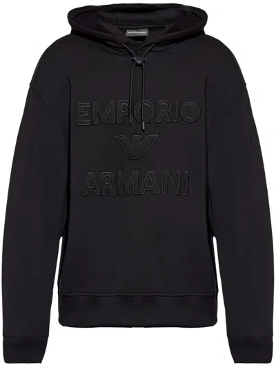 Emporio Armani Black Logo Print Hoodie