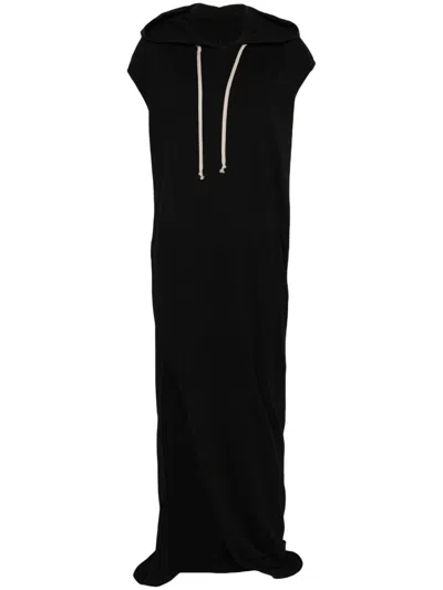 Rick Owens Drkshdw Drkshdw By Rick Owens Hooded Black Maxi Dress With Side Slits