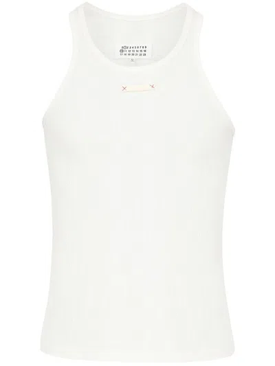 Maison Margiela Logo Cotton Blend Tank Top In Neutral