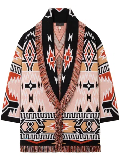 Alanui Geometric Roots Cardigan With Vibrant Fringe Trims