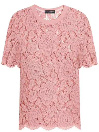 Dolce & Gabbana Dolce&gabbana Pink Lace T Shirt