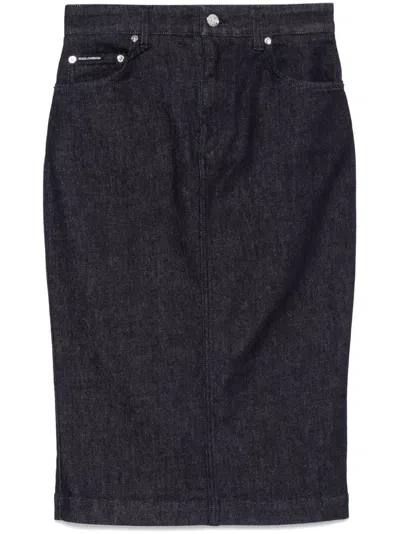 Dolce & Gabbana Navy Stretch Five Pocket Pencil Denim Midi Skirt