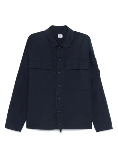 C.p. Company Blue Jacket With Classic Collar And Logo Patch On The Sleeve In Cotton Man