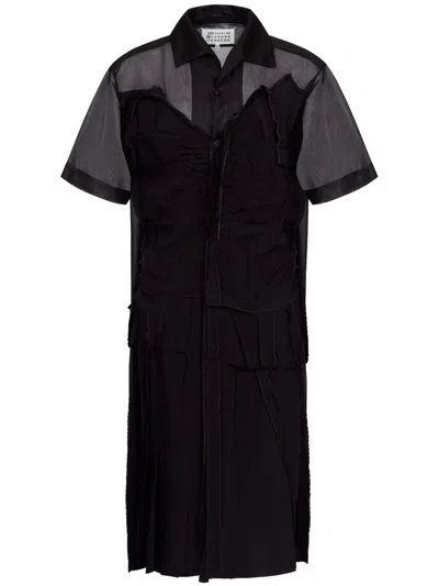 Maison Margiela Womens Mesh-panels Short-sleeves Woven Midi Dress Black And Black