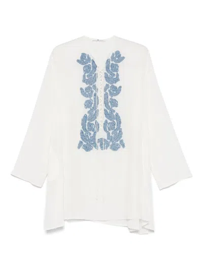 Ermanno Scervino Silk Kaftan With Embroidered Design And Asymmetrical Hem