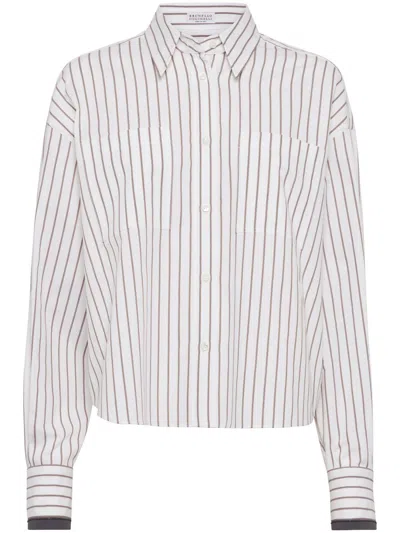 Brunello Cucinelli Long-sleeve Shirt With Vertical Stripes And Contrasting Cuffs