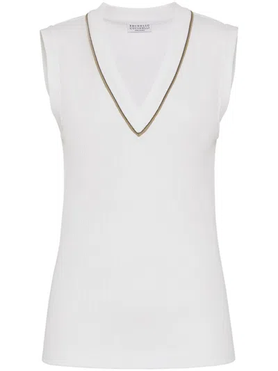 Brunello Cucinelli Stretch-cotton V-neck Top