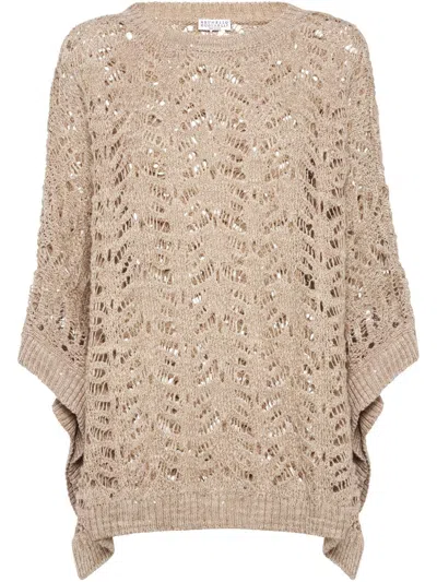 Brunello Cucinelli Open-knit Lightweight Top With Wide Sleeves