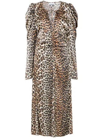 Ganni Leopard Print Midi Dress