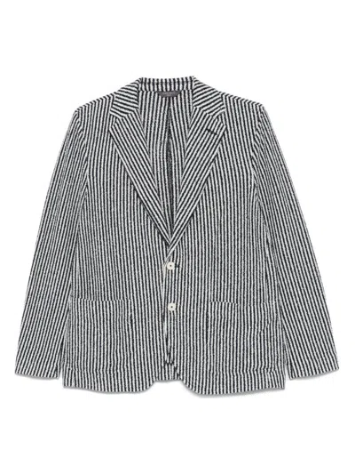 Circolo 1901 Striped Cotton Jacket Front Pockets In Black