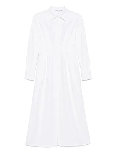 Max Mara White Maxi Dress With Classic Collar And Belted Waist