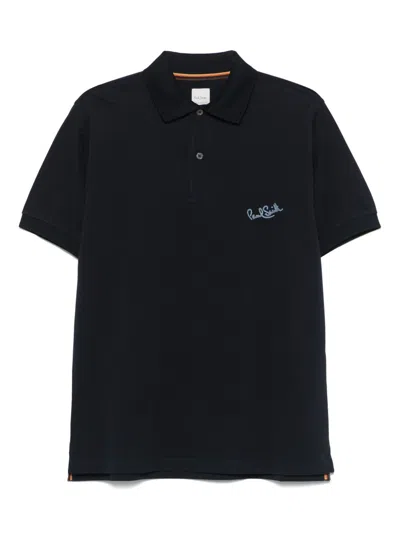 Paul Smith Logo Cotton Polo Shirt In Blue