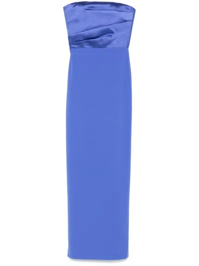Solace London Afra Strapless Gathered Satin-twill And Crepe Gown