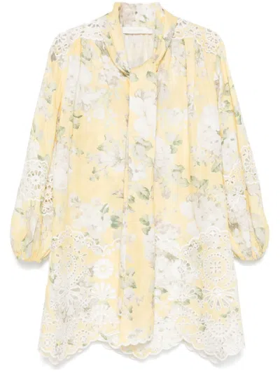 Zimmermann Delicate Floral Playsuit With Removable Belt And Ruffled Edges