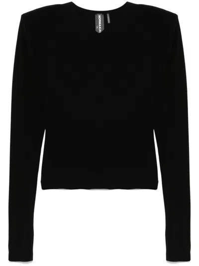 Norma Kamali V-necked Top With Fitted Silhouette And Shoulder Pads