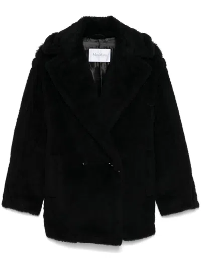 Max Mara Black Teddy Coat In Alpaca And Black Wool
