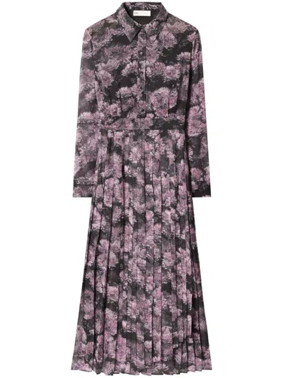 Tory Burch Pleated Floral-print Silk Midi Shirt Dress