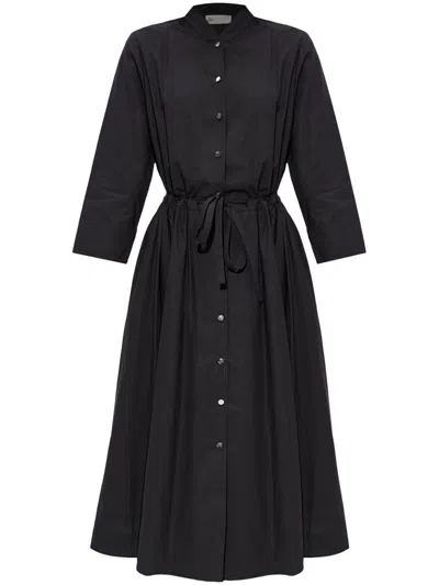 Tory Burch Cotton Chemisier Dress With Drawstring Waist In Black