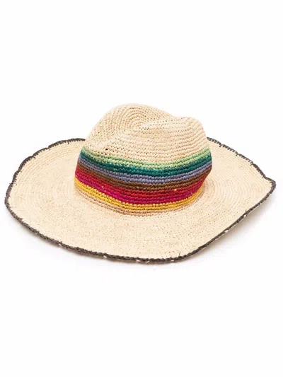 Paul Smith Wide Brim Straw Crochet Hat In Multi