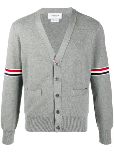 Thom Browne 4-bar Stripe V-neck Cardigan In Gray
