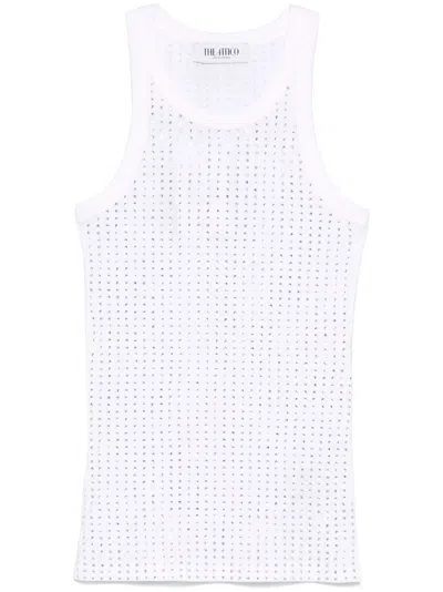 Attico White Tank Top With White Rhinestone