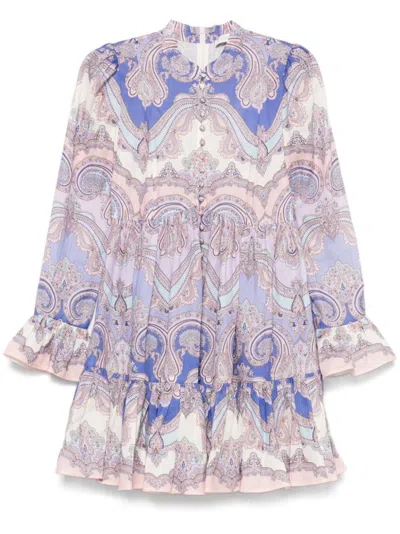 Zimmermann Maxine Long Sleeve Mini Dress Purple Paisley