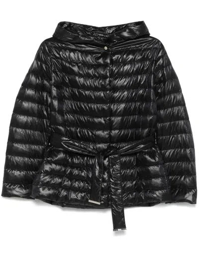 Herno Belted Waist Hooded Long Quilted Shiny Jacket