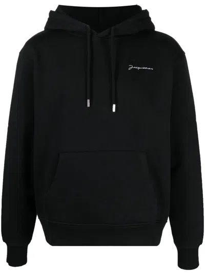 Jacquemus Embroidered Logo Drawstring Hoodie In Blue